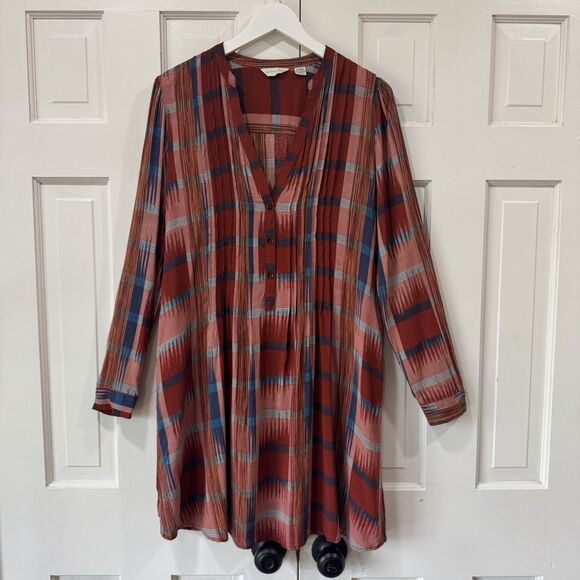 Anthropologie 11.1.Tylho Sao Paulo Plaid Pintuck Tunic Shirt Dress Medium FLAWED - Picture 2 of 12